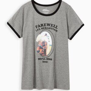 Torrid 2 Classic Fit Ringer Tee Parks and Recreation Lil Sebastian Grey